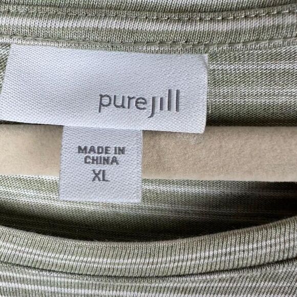 Women's Pure Jill Green Striped T-Shirt Dress Size XL - Picture 4 of 5